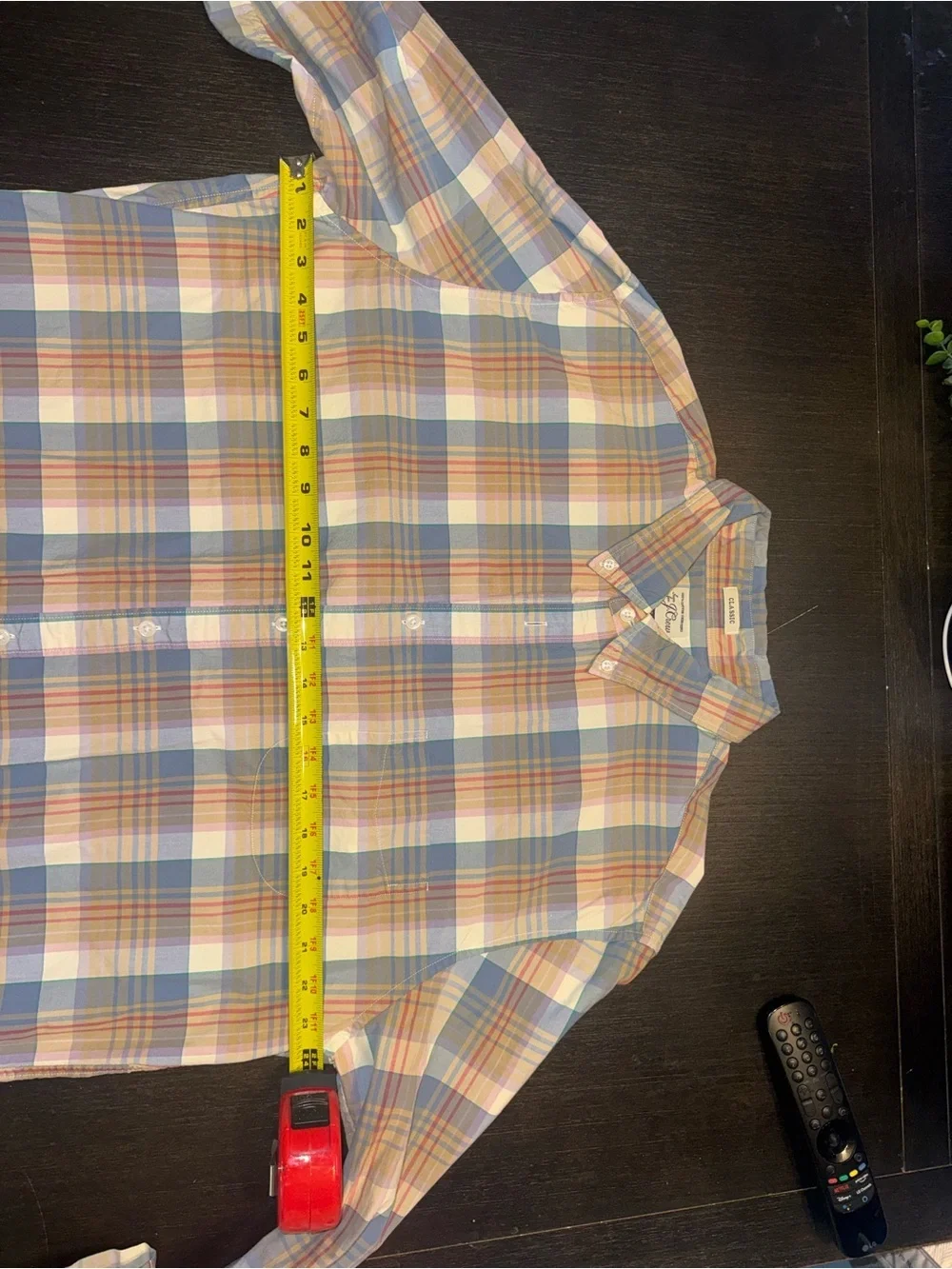 J Crew Mens Slim Button Up Shirt Size XLT Blue Beige Plaid Long Sleeve Woven